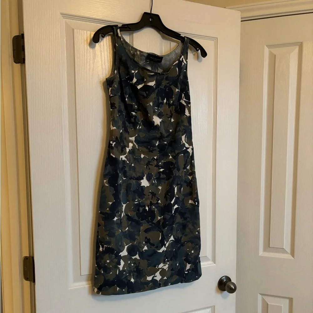PIAZZA SEMPIONE Sleeveless Navy and Green Floral Leaves Print Dress - Picture 3 of 14
